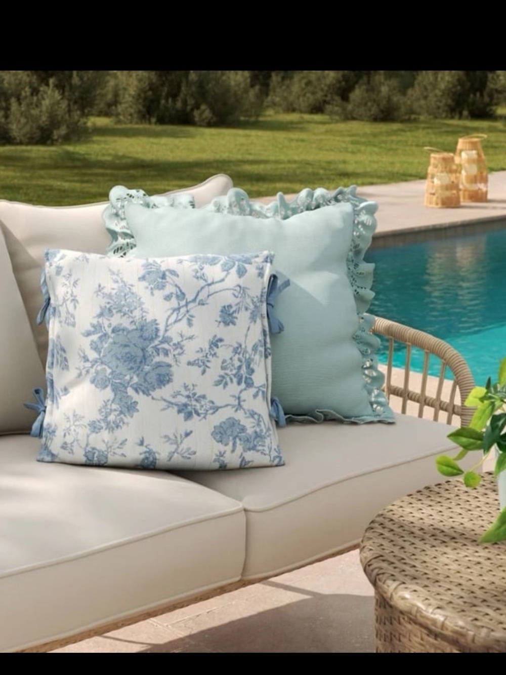 18"x18" Woven Stripe Side-Tie & Blue Eyelet Throw  Pillow Blue - 2 Pillow Bundle